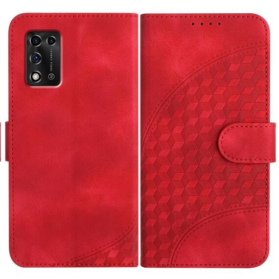 Custodia in pelle con cordino per ZTE Libero 5G II YX0060 con stampa a testa di elefante (rossa)