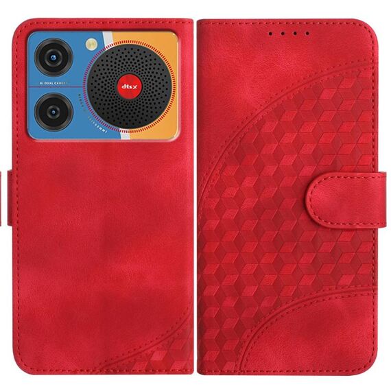 Custodia in pelle con cordino per telefono cellulare ZTE nubia Music YX0060 con stampa a testa di elefante (rossa)