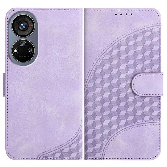 Custodia in pelle con cordino per ZTE Voyage 40 YX0060 con stampa a testa di elefante (viola chiaro)