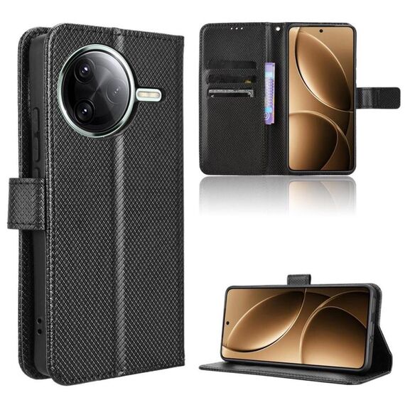 Custodia in pelle con texture a diamante per Xiaomi Poco F7 Pro 5G / F7 Ultra (nera)