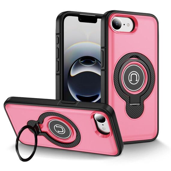 Custodia magnetica con supporto ad anello per iPhone 16e (rosa brillante)