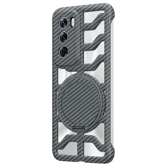 Custodia per telefono cellulare MagSafe con supporto girevole in fibra di carbonio cava globale per OPPO Reno12 (grigio)