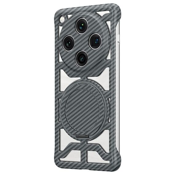 Custodia per telefono MagSafe con supporto girevole in fibra di carbonio cava per OPPO Find X8 Pro (grigio)