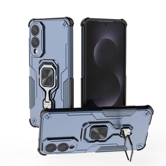 Custodia per telefono ibrida in TPU con supporto in metallo per Samsung Galaxy S25 Edge 5G (blu)