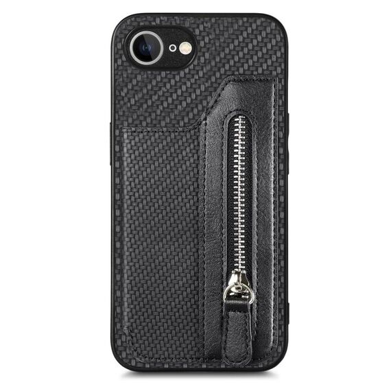 Custodia per iPhone 16e con cerniera e flip orizzontale in fibra di carbonio (nera)