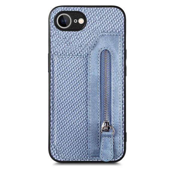 Custodia per iPhone 16e con cerniera e flip orizzontale in fibra di carbonio (blu)