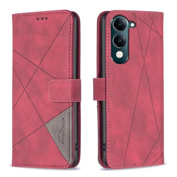 Custodia in pelle con texture a rombi e fibbia magnetica per vivo Y29S 5G Global / Y04 5G Global (rossa)