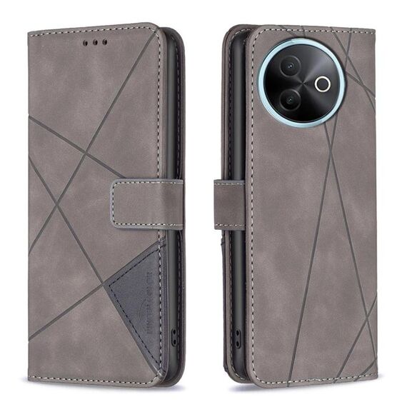 Custodia in pelle con texture a rombi e fibbia magnetica per vivo Y39 5G (grigio)