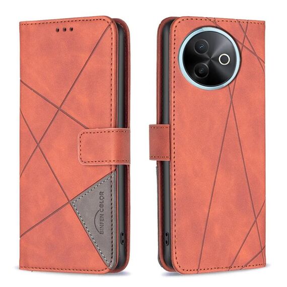 Custodia in pelle con texture a rombi e fibbia magnetica per vivo Y39 5G (marrone)