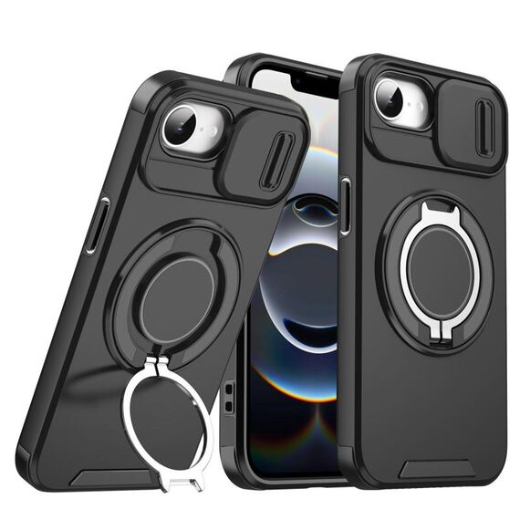 Custodia per telefono con supporto ad anello scorrevole Camshield per iPhone 16e (nero)