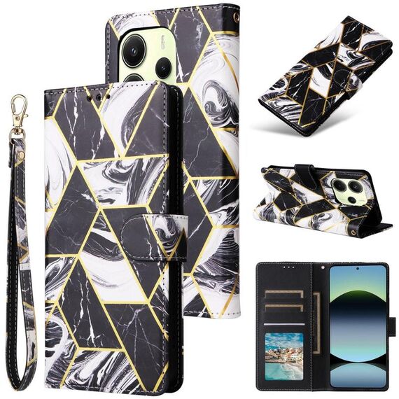 Custodia in pelle con cuciture effetto marmo bronzato per Redmi Note 14 4G da 164,84 mm (nero)
