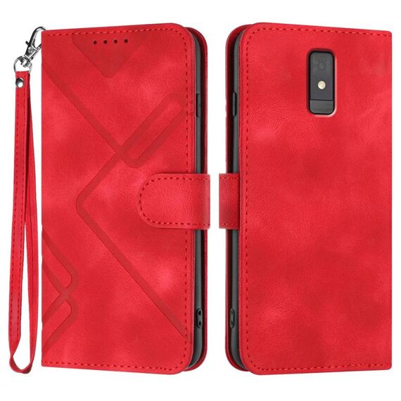 Custodia in pelle con motivo a linee per ZTE Blade A32 (rossa)