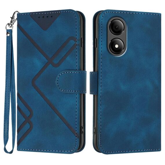 Custodia in pelle effetto pelle con motivo a linee per ZTE Blade A33s (blu reale)
