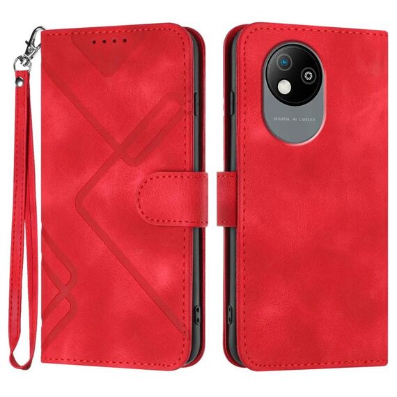 Custodia in pelle con motivo a linee per ZTE Blade A35 Lite (rossa)