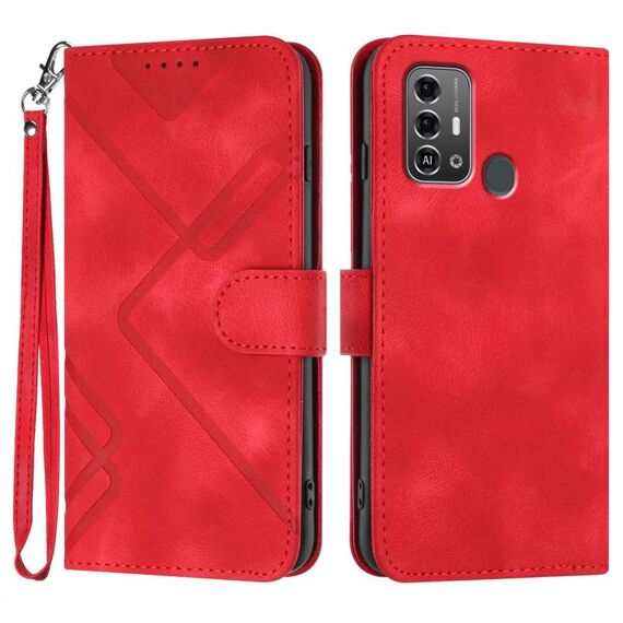 Custodia in pelle con motivo a linea per ZTE Blade A53 Pro (rossa)