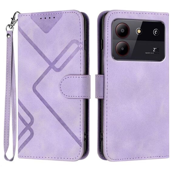 Custodia in pelle con motivo a linee per ZTE Blade A54 (viola chiaro)