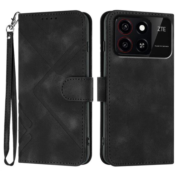 Custodia in pelle con motivo a linee per ZTE Blade A55 / A35 (nera)