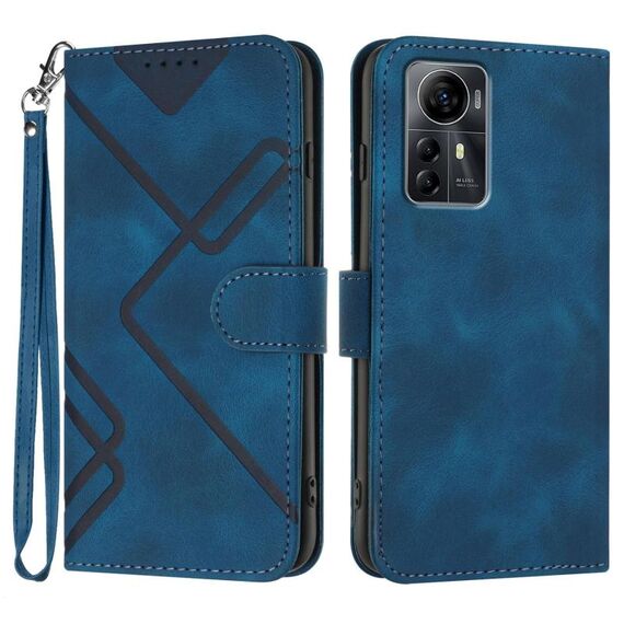 Custodia in pelle effetto pelle con motivo a linee per ZTE Blade A72s (blu reale)