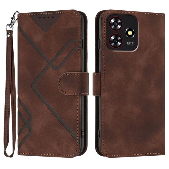 Custodia in pelle con motivo a linee per ZTE Blade A73 4G / Blade V50 Design 4G (caffè)
