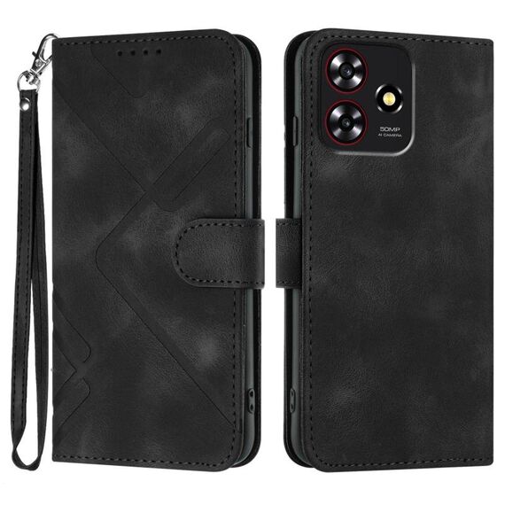 Custodia in pelle con motivo a linee per ZTE Blade A73 4G / Blade V50 Design 4G (nera)