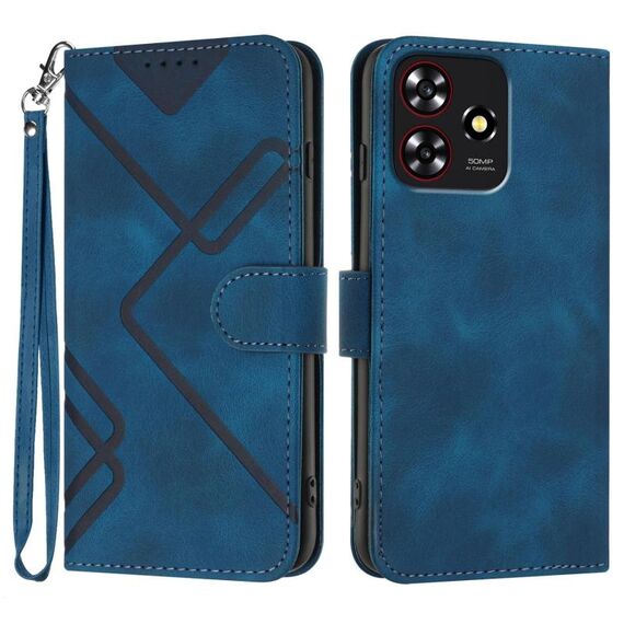 Custodia in pelle con motivo a linee per ZTE Blade A73 4G / Blade V50 4G (blu reale)