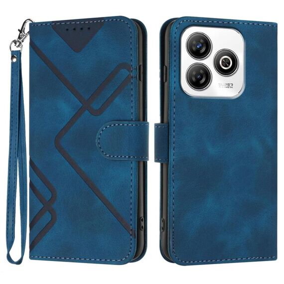 Custodia in pelle effetto pelle per ZTE Blade A75 4G con motivo a linee (blu reale)