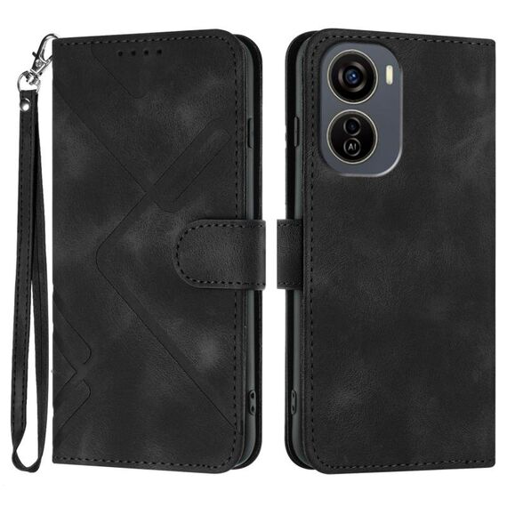 Custodia in pelle con motivo a linee per ZTE Blade V50 Design 5G / Nubia Neo 5G (nera)