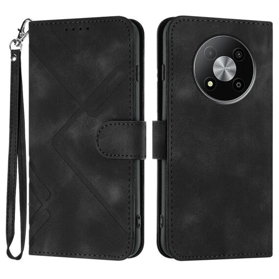 Custodia in pelle effetto pelle per ZTE Fresh 50 Line Pattern (nera)