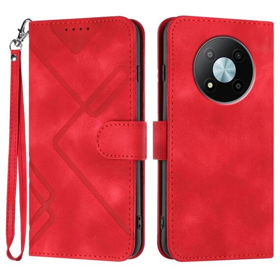 Custodia in pelle con motivo a linee per ZTE Voyage 41 5G (rossa)