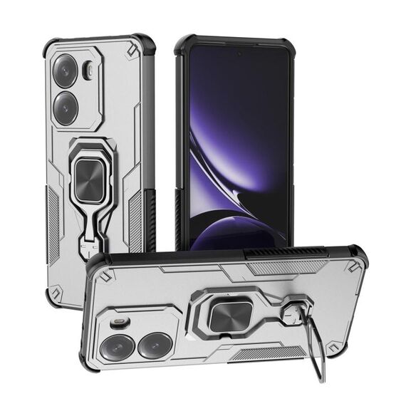 Custodia per telefono ibrida in TPU con supporto in metallo per Redmi Turbo 4 (grigio)