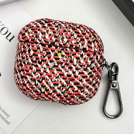 Custodia per auricolari AirPods 3 con texture mimetica e gancio (rosso)