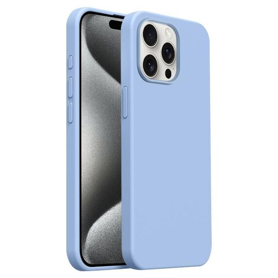Custodia per iPhone 15 Pro Burom Cloud Sensing in silicone liquido ultrasottile con copertura totale (blu foschia)