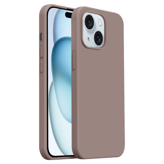 Custodia per iPhone 15 Burom Cloud Sensing in silicone liquido ultrasottile con copertura totale (marrone Qiaoli)