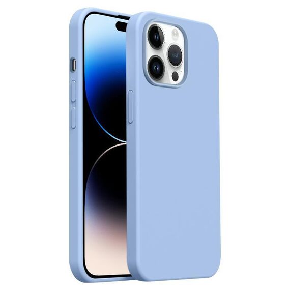 Custodia per iPhone 14 Pro Max Burom Cloud Sensing in silicone liquido ultrasottile con copertura totale (blu foschia)