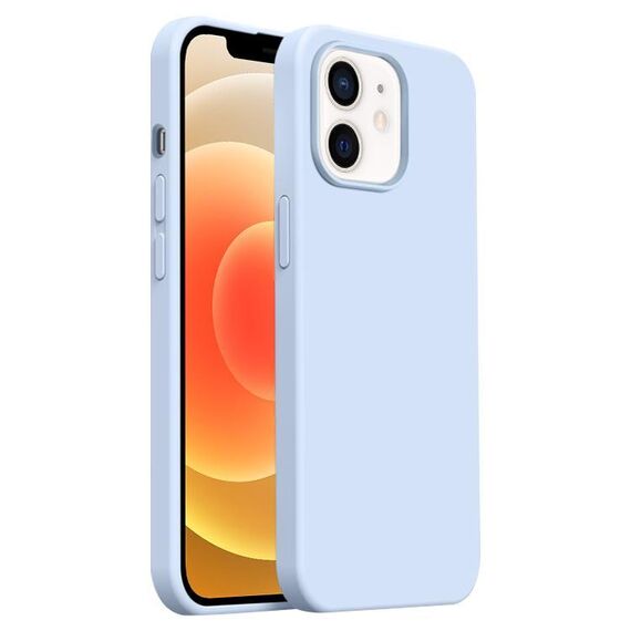 Custodia per iPhone 12 Burom Cloud Sensing in silicone liquido ultrasottile con copertura totale (blu nuvola)