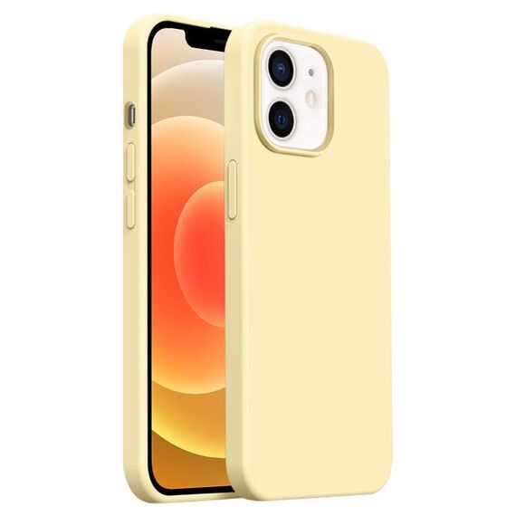 Custodia per iPhone 12 Burom Cloud Sensing in silicone liquido ultrasottile con copertura totale (crema)