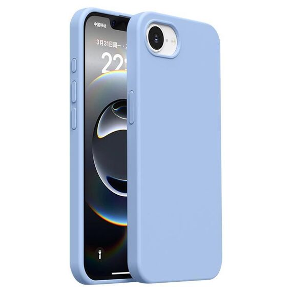 Custodia per iPhone 16e Burom Cloud Sensing in silicone liquido ultrasottile con copertura totale (blu foschia)