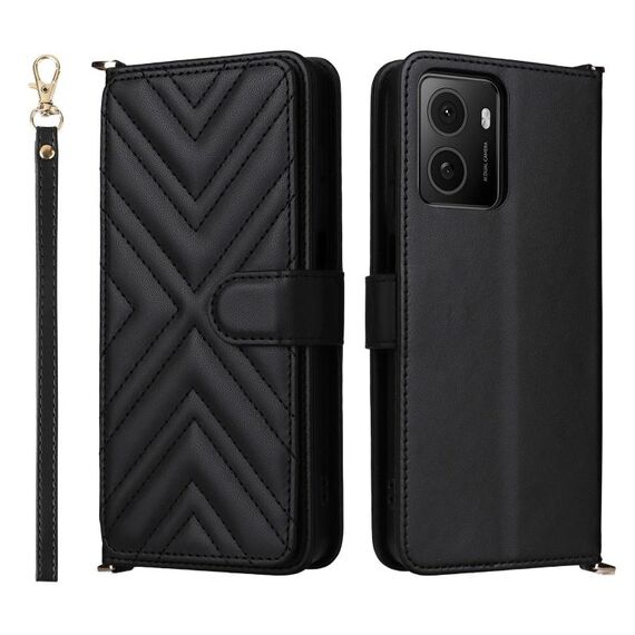 Custodia in pelle multifunzione con 6 slot per carte di credito e cinturino da polso per HMD Pulse / Pulse Pro / Pulse+ (nero)