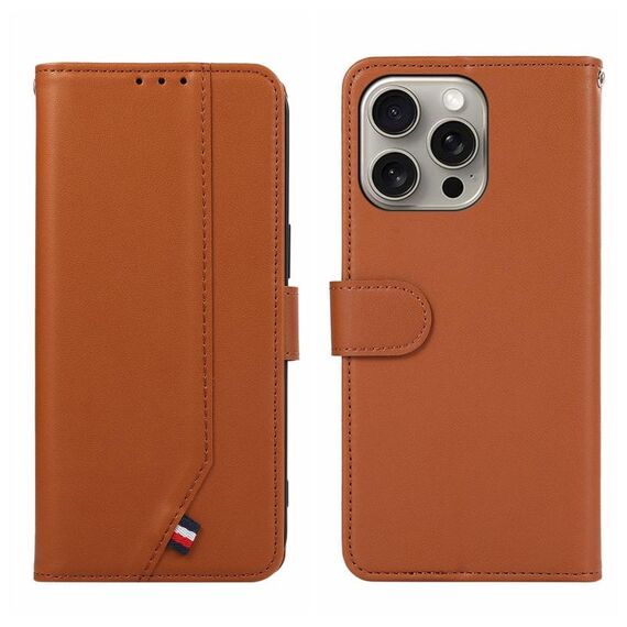 Custodia per telefono in pelle con cuciture RFID ABEEL per iPhone 13 Pro (marrone)
