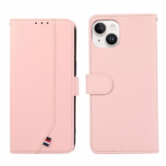 Custodia per telefono in pelle con trama delicata e inserti RFID ABEEL per iPhone 14 Plus (rosa)