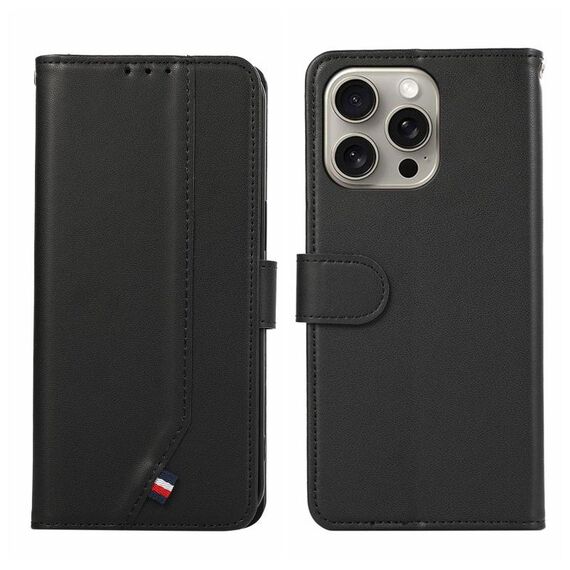 Custodia per telefono in pelle con trama delicata e inserti RFID ABEEL per iPhone 14 Pro Max (nera)