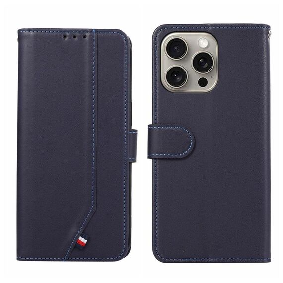 Custodia per telefono in pelle con trama delicata e RFID ABEEL per iPhone 14 Pro Max (blu)