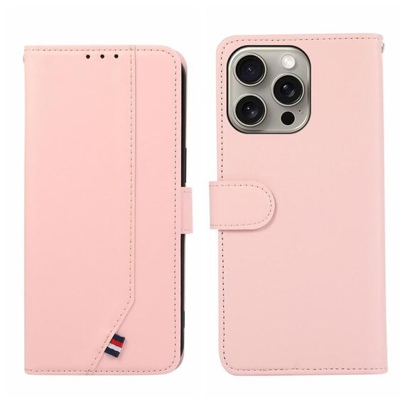 Custodia per telefono in pelle con trama delicata e RFID ABEEL per iPhone 14 Pro (rosa)