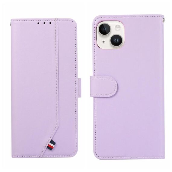 Custodia per telefono in pelle con cuciture RFID ABEEL per iPhone 14 (viola)