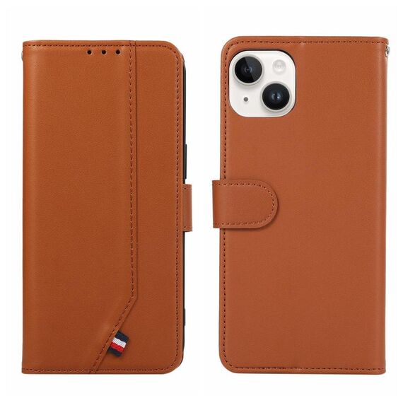 Custodia per telefono in pelle con cuciture RFID ABEEL per iPhone 14 (marrone)