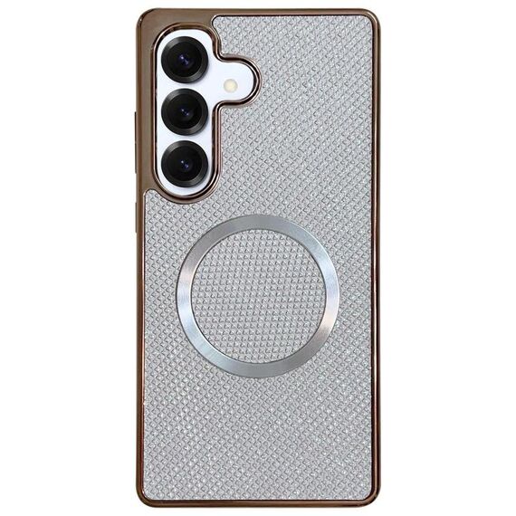 Custodia per telefono MagSafe con rivestimento galvanico in PC glitterato per Samsung Galaxy S23 FE 5G (bianca)