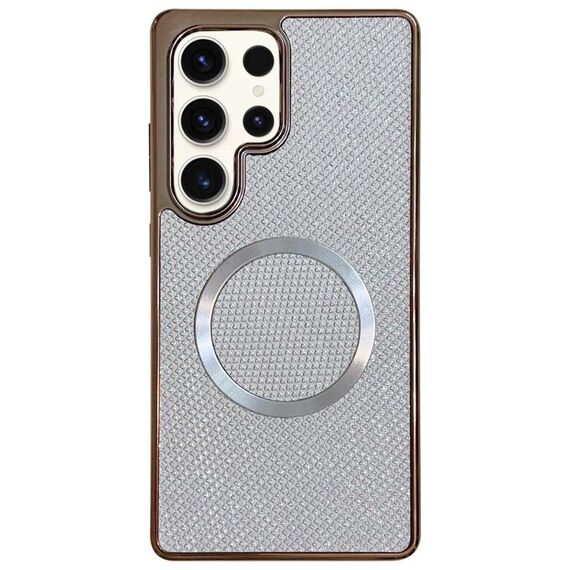 Custodia per telefono MagSafe con rivestimento galvanico in PC glitterato per Samsung Galaxy S23 Ultra 5G (bianca)