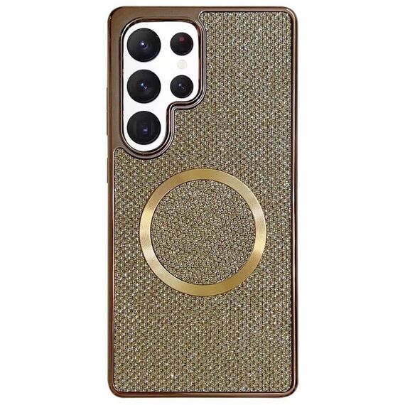 Custodia per telefono MagSafe con rivestimento galvanico in PC glitterato per Samsung Galaxy S22 Ultra 5G (oro)