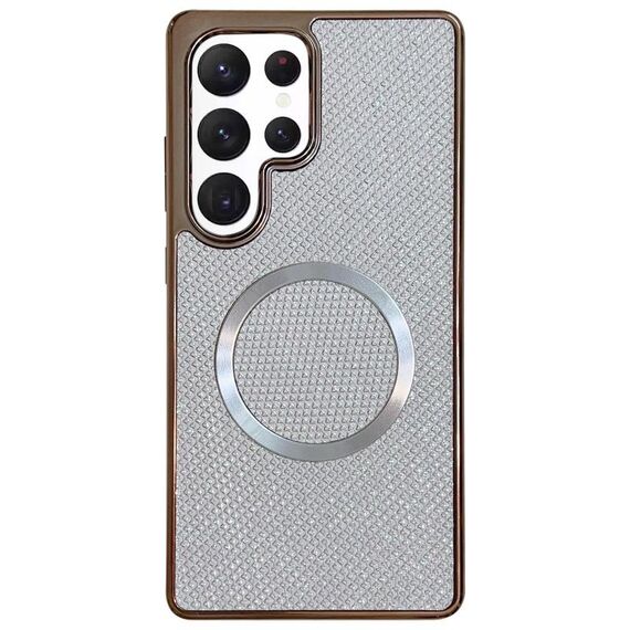 Custodia per telefono MagSafe con rivestimento galvanico in PC glitterato per Samsung Galaxy S22 Ultra 5G (bianca)