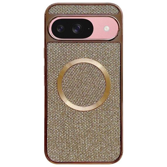 Custodia per telefono MagSafe con rivestimento galvanico in PC glitterato per Google Pixel 9/9 Pro (oro)